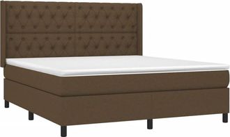 vidaXL Cama Box Spring Colch&oacute;n Luces Led Tela Marr&oacute;n Oscuro 160x200cm Vidaxl