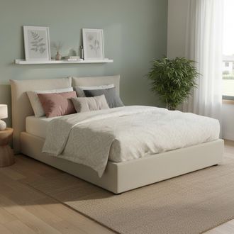 Dmora Dmora - Cama Matrimonial Dmlaka, Cama Contenedor Con Revestimiento De Tela, 100% Made In Italy, Apertura Frontal, Adecuado Para Colch&oacute;n 160x190 Cm, Be