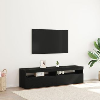 Berkfield Home TV Cabinets with LED Lights 2 pcs Black Oak 75x35x40 cm Engineered Wood | Size: 75 x 35 x 40 cm
