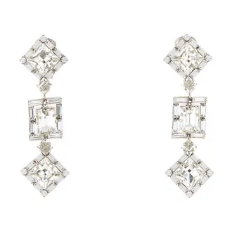 Alessandra Rich Earrings, female, Gray, Size: ONE SIZE Crystal Square Earrings with Pendant