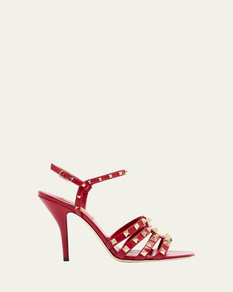 Valentino Garavani 100mm Rockstud Leather Ankle-Strap Sandals