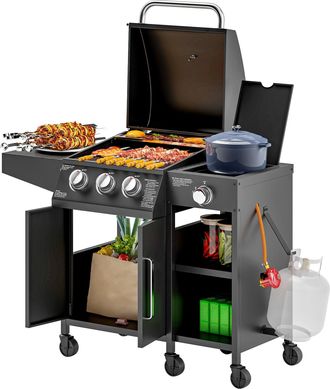 OUTSUNNY 9.5 kW Gas Barbecue with 3+1 Burner - Storage Cabinet and Shelves | TJ Hughes