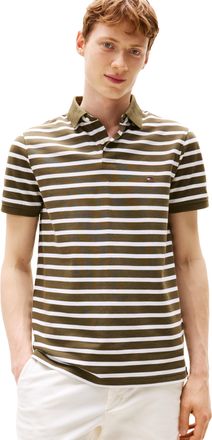 Tommy Hilfiger Mens Short Sleeve Polo Shirts in Regular Fit with Stretch and Organic Pique Cotton, Army Green/White, XXL