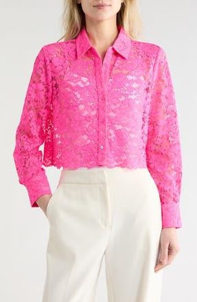 L'agence Akemi Lace Crop Button-Up Shirt in Pink Glo at Nordstrom Rack, Size X-Large