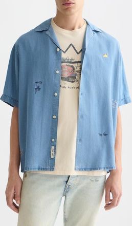 Scotch & Soda x Basquiat Indigo Shirt in Washed Indigo at Nordstrom, Size Xx-Large