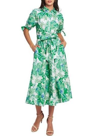 Flying Tomato Floral Midi Shirtdress in Ivory/Green at Nordstrom Rack, Size Small