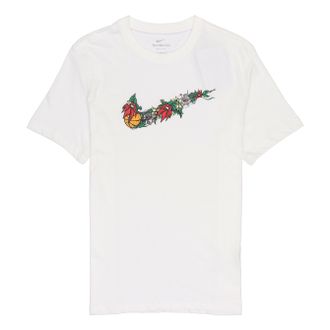 Nike Mens Nike Flowers Large Logo Casual Sports Solid Color Round Neck Short Sleeve White T-Shirt DV1215-100