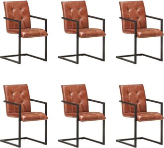 vidaXL Sillas Voladizas De Comedor 6 Unidades Cuero Aut&eacute;ntico Marr&oacute;n Vidaxl