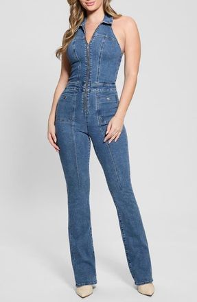 Guess Mia Denim Halter Jumpsuit in Pixie Blue at Nordstrom, Size Small
