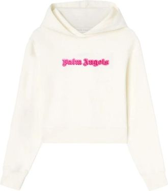 Palm Angels Contrast Logo Ivory Hooded Sweatshirt - Dames - Hoodies - Wit - L - Hoodies & sweatvesten