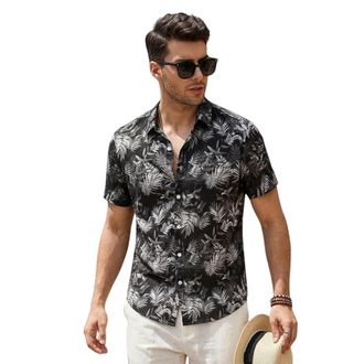 A|X Armani Exchange Heren Palm Regular Overhemd met Korte Mouwen (Groen)