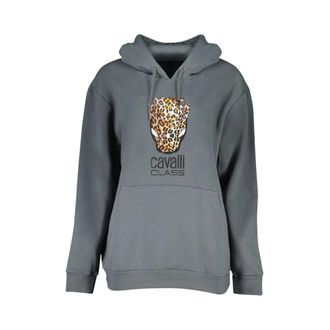 Cavalli Elegant Grijs Hoodie Fleece Sweater - Dames - Hoodies - Grijs - XL - Katoen - Hoodies & sweatvesten