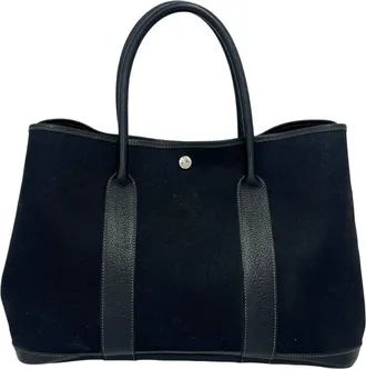 Herm&egrave;s Black Toile Officier Negonda Leather Handbag Tote Bag (Pre-Owned)