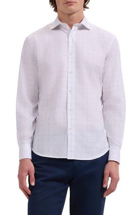 Bugatchi Axel Shaped Fit Check Button-Up Shirt in White at Nordstrom, Size Xxx-Large