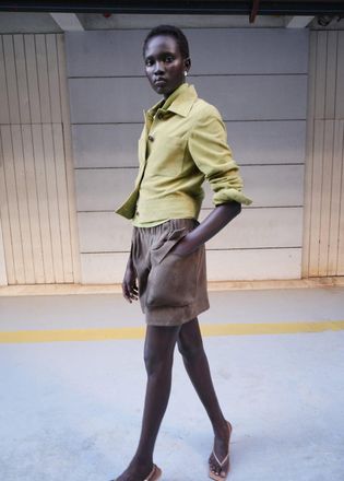 Mango Giacca camoscio bottoni verde pastello - Donna - XS - MANGO