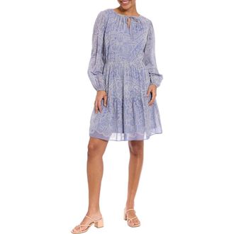 London Times Split Neck Long Sleeve Dress in Marlin/Ivory at Nordstrom Rack, Size X-Large P