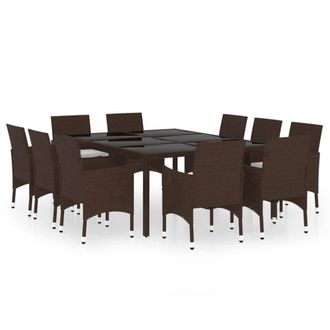 Berkfield Home 11 Piece Garden Dining Set Poly Rattan Brown