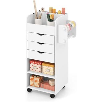 Costway Costway - Carro De Cocina Con Ruedas, Carrito Auxiliar Para Manualidades, Carrito Utilitario De Cocina Con Estantes Abiertos, 3 Cajones, 3 Compartimen