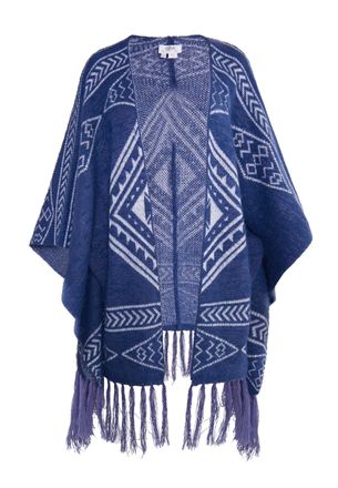 Usha Gebreide poncho Dames marine wit