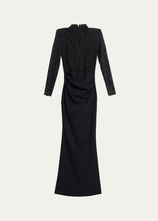 La Petite Robe Di Chiara Boni Tilia Lace Long-Sleeve Trumpet Gown