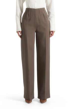 Mani&egrave;re De Voir Rafaela Corset Waist Tailored Trousers in Beige at Nordstrom, Size 12
