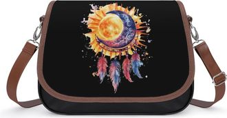 Generic Moon And Sun Dreamcatchers Feathers Small Womens Crossbody Bags Shoulder Handbag with Adjustable Strap for Travel