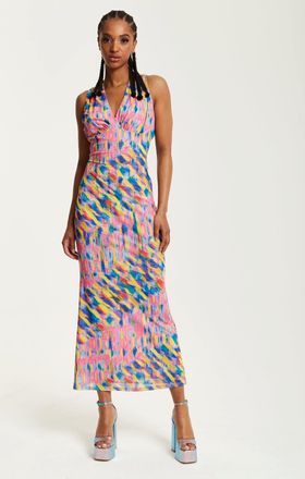 House Of Holland Pink Maxi Dress With Multicolour Rainbow Print