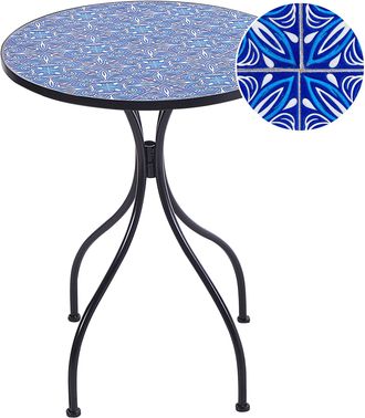 Beliani Mesa De Balc&oacute;n Exterior Metal Estilo Vintage Estructura Hierro Negro Tablero De Mosaico Azul Cigilano