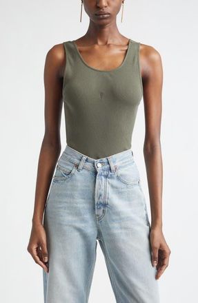 Saint Laurent Cassandre Embroidered Rib Tank in Kaki Fonce at Nordstrom, Size Medium