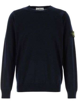 Stone Island Crew Neck Sweater with Ribbed Details and Logo Patch