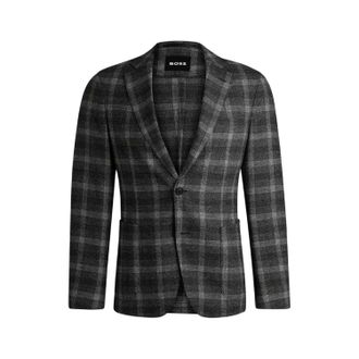 HUGO BOSS Herenblazer met geruite stof en V-hals (Zwart)