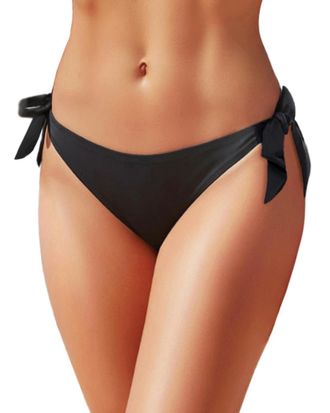Holipick Bikini Bottoms for Women String Swim Bottom Adjustable Side Tie Bikini Bottom Low Rise Swimsuit Bottom, Black-wide, XL