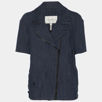 Sandro Blue Denim Short Sleeve Blazer Jacket