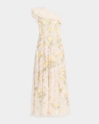 Needle & Thread Florine One-Shoulder Embroidered Tulle Gown