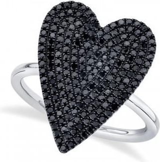 Allurez Black Diamond Pave Heart Cocktail Ring 14K White Gold (0.62ct)
