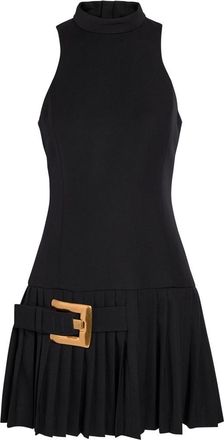 Balmain Belted Pleated Wool Mini Dress - Black - 38 (UK10 / S)