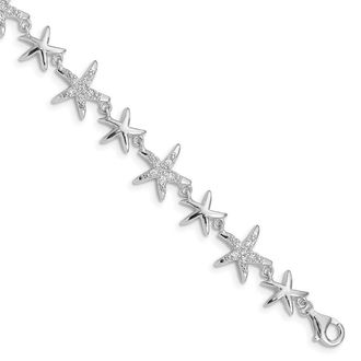 Diamond2Deal Sterling Silver Rhodium-plated CZ Starfish Bracelet