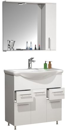 ebuy24 Vcm 3 Pcs Lavabo Lavabo Gabinete Inferior 75 Cm Juego De Muebles De Ba&ntilde;o Con Lavabo Cajones Pr&aacute;cticos Girando Puertas Armario De Espejo Conjunto Compl