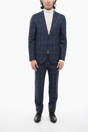 Corneliani CC COLLECTION Windowpane Checked Virgin Wool 2-Buttons Suit size 50