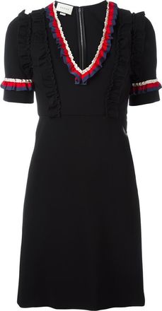 Gucci Black Web Trim Ruffled Dress Size XS