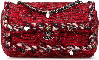 Chanel Pre-owned Womens Classic Flap Tweed Bag - Red Textile - One Size