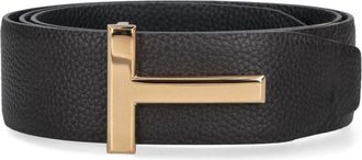 Tom Ford Dark Brown T Icon Hammered Leather Belt