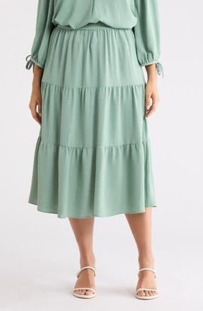Renee C Tiered Pull-On Midi Skirt in Sage at Nordstrom Rack, Size 2X