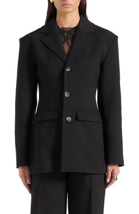 Mani&egrave;re De Voir Claire Wide Shoulder Cinch Waist Blazer in Black at Nordstrom, Size 10