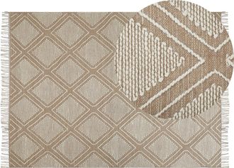 Beliani Alfombra De Algod&oacute;n Beige Blanco 140 X 200 Cm Geom&eacute;trico Borlas Oriental Kacem