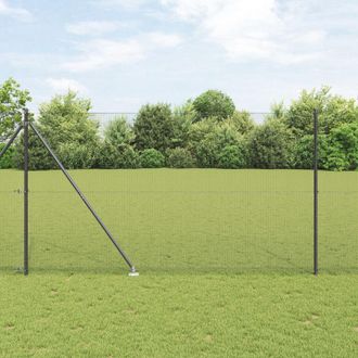 Berkfield Home Welded Wire Fence with 13 Spike Posts Grey 1.6x25 m Steel