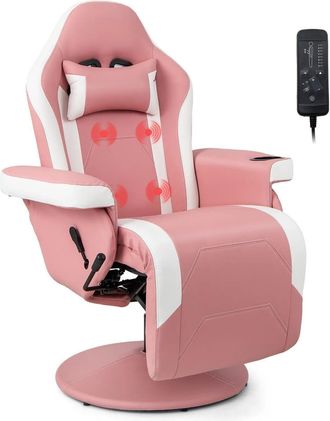 Costway Massage Gaming Chair Height Adjustable Swivel Racing Video Gaming Recliner