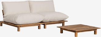 Sklum Conjunto De Jard&iacute;n Con Sof&aacute; Modular Reclinable De 2 Piezas Y Mesa De Centro En Madera De Acacia Brina Sklum