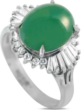 Luxury Bazaar platinum diamond jade ring - women - Platinum/Diamond/Jade - One Size - Silver