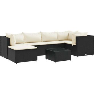 vidaXL Set De Muebles De Jard&iacute;n Y Cojines 7 Pzas Rat&aacute;n Sint&eacute;tico Negro Vidaxl